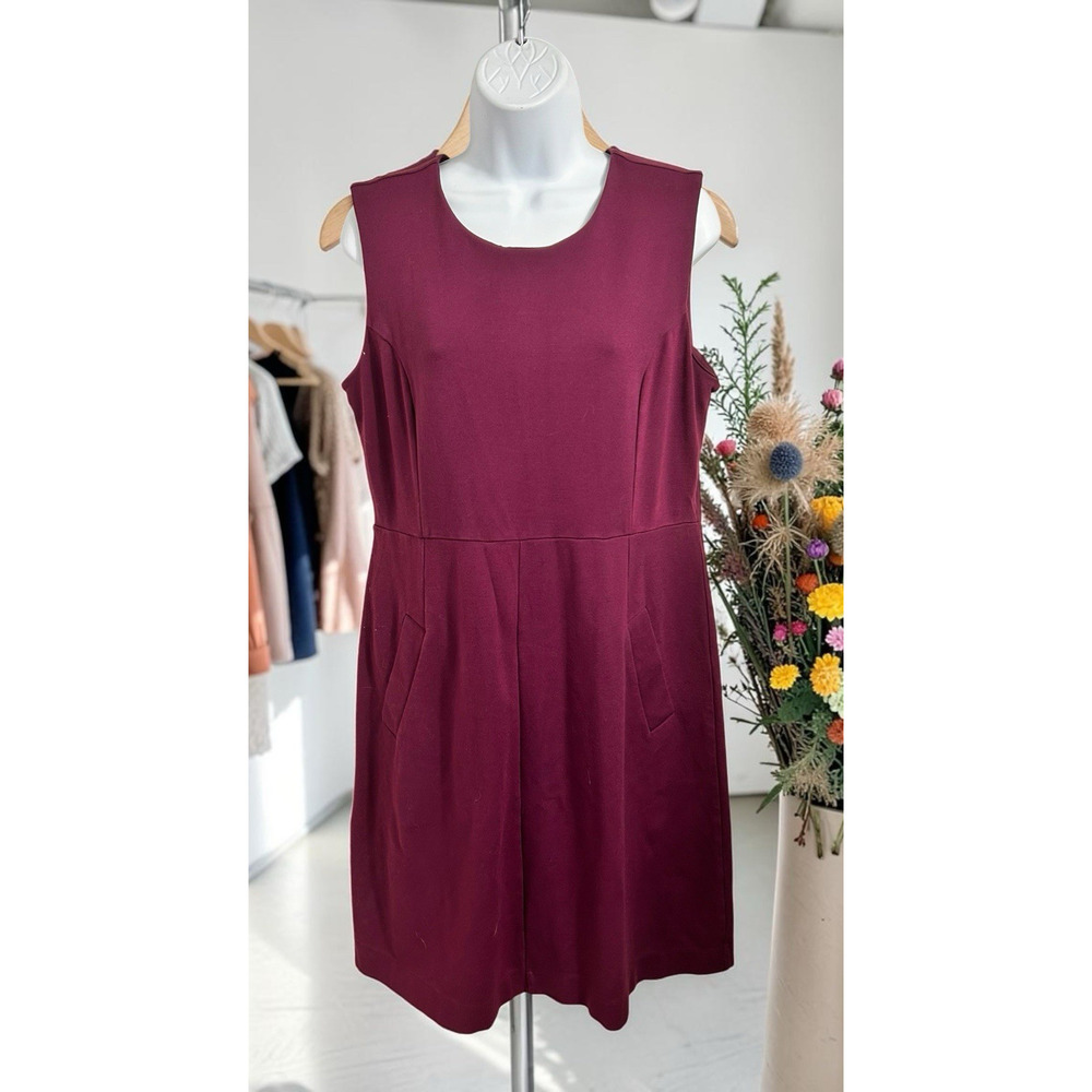 Lands' End Purple Ponte Knit Sheath Dress Sz 12 Sleeveless Pockets Knee Length